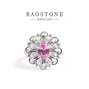 BAOSTONE Lab Created Artificial Gemstone 925 Silver Ring-Rose Garde-#J238