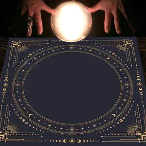1pc Mystical Moon Celestial Golden Square Altar Cloth Tablecover Art Nouveau Witchy Mystical Tablecloth Tarot Card Spread Reading Cloth Table Mat Decor Tarot Reading Cloth Tapestry Wall Hanging Home Wall Rugs Room Decor Gift for Halloween Christmas