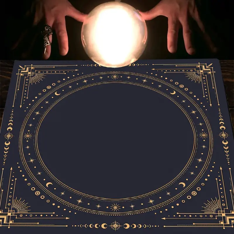 1pc Mystical Moon Celestial Golden Design Square Altar Cloth Tablecover Art Nouveau Witchy Tablecloth Tarot Card Spread Reading Cloth Tapestry Wall Hanging Home Wall Rugs Room Decor Gift for Halloween Christmas, Decoration