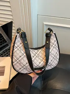 Unique Design Half Moon Bag, New High-End Commuter Underarm Bag, Handheld Single Shoulder Crossbody Bag, Simple Plaid Large Capacity Bag for Women
