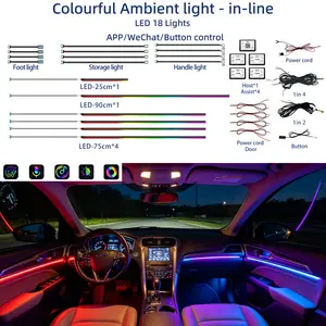 Car Ambient Light Kit RGB Music Sync – App Control, 6 in 1 Interior LED Lights with 18 LEDs (Dash/Door/Handle/Footwell/Storage), Universal Fit for Most Vehicles, 18/10/6 LEDs Options