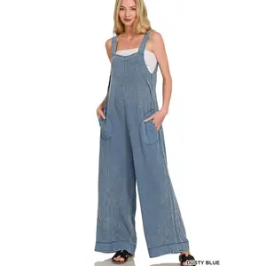 Zenana Double Gauze Washed Wide Leg Overalls