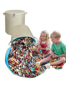 XL Toy Storage Organizer with Play Mat - Storage Bag/Box for Kids, Boys, Girls, Nursery, Playroom - Basket for Building Bricks/Blocks - Collapsible Fabric Cube Bin