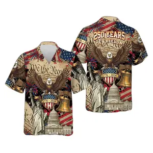 Hawaiian shirt celebrating the USA’s 250th anniversary, featuring a patriotic eagle and the Statue of Liberty, a meaningful gift honoring 250 years of freedom and faith.