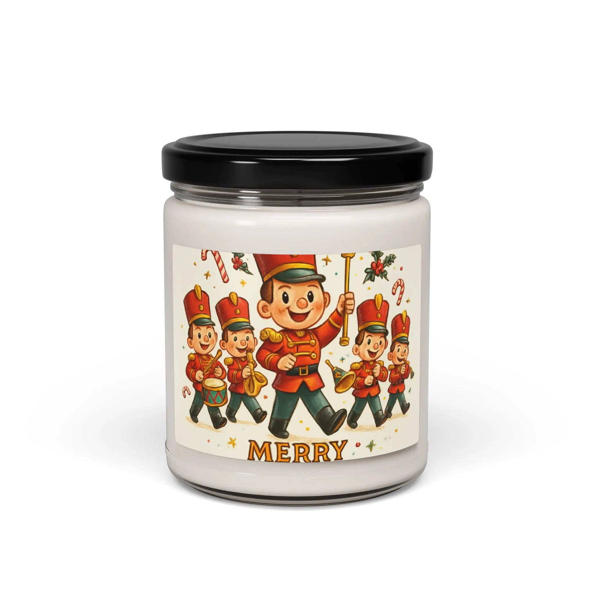 Vintage Toy Soldier Merry Candle 9oz Soy Wax Blend 50-60 Hour Burn Time Reusable Glass Jar with Festive Label