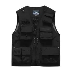 Men’s multifunctional quick-dry work vest for outdoor camping, fishing, photography, and tactical use; mesh breathable, multi-pocket sleeveless jacket