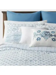 8pc King Block Print with Border Comforter Bedding Set Light Blue - Threshold