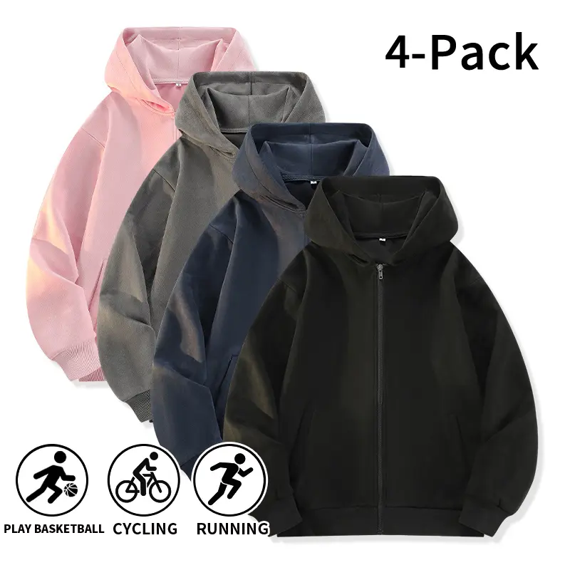 4Pack Mens Fall Winter Zip Up Hooded Sweatshirt Oversized Casual Street Style Soft Warm Fleece Hoodie Top For Basketball Running Cycling Outdoor Sports Daily Casual Outfits dream hoodies