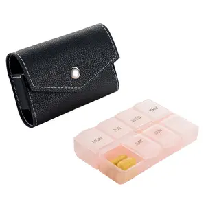 7 Day Pill Organizer with PU Bag, Medicine Organizer, Portable Pill Box 7 Day for Purse, Hold Vitamins, Medications, Fish Oils, Mini Weekly Pill Organizer for Home Outdoor Travel