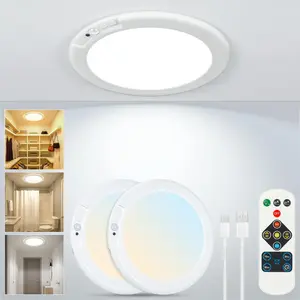 2Pcs Rechargeable Ceiling Light No Wiring - Motion Sensor Night Light Indoor with Remote, Battery Operated Led Lights for Bedroom Hallway, Living Room, Bathroom, Home & Kitchen Decor Lighting