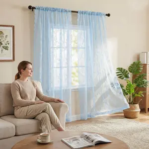 Window Wear 4 Panels 52X84Inch Lace Shirt Translucent Living Room Decoration Flower Jacquard Pole Wearing Christmas Home Office Bedroom Decor Net Curtain Window L46