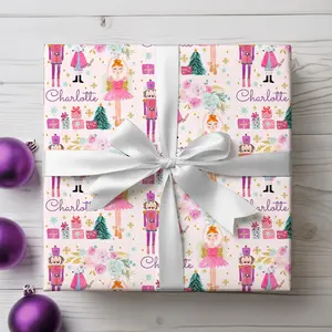 Christmas Nutcracker Wrapping Paper, Ballerina Gift Wrap, Pink Christmas Gift Wrap, Personalized Wrapping