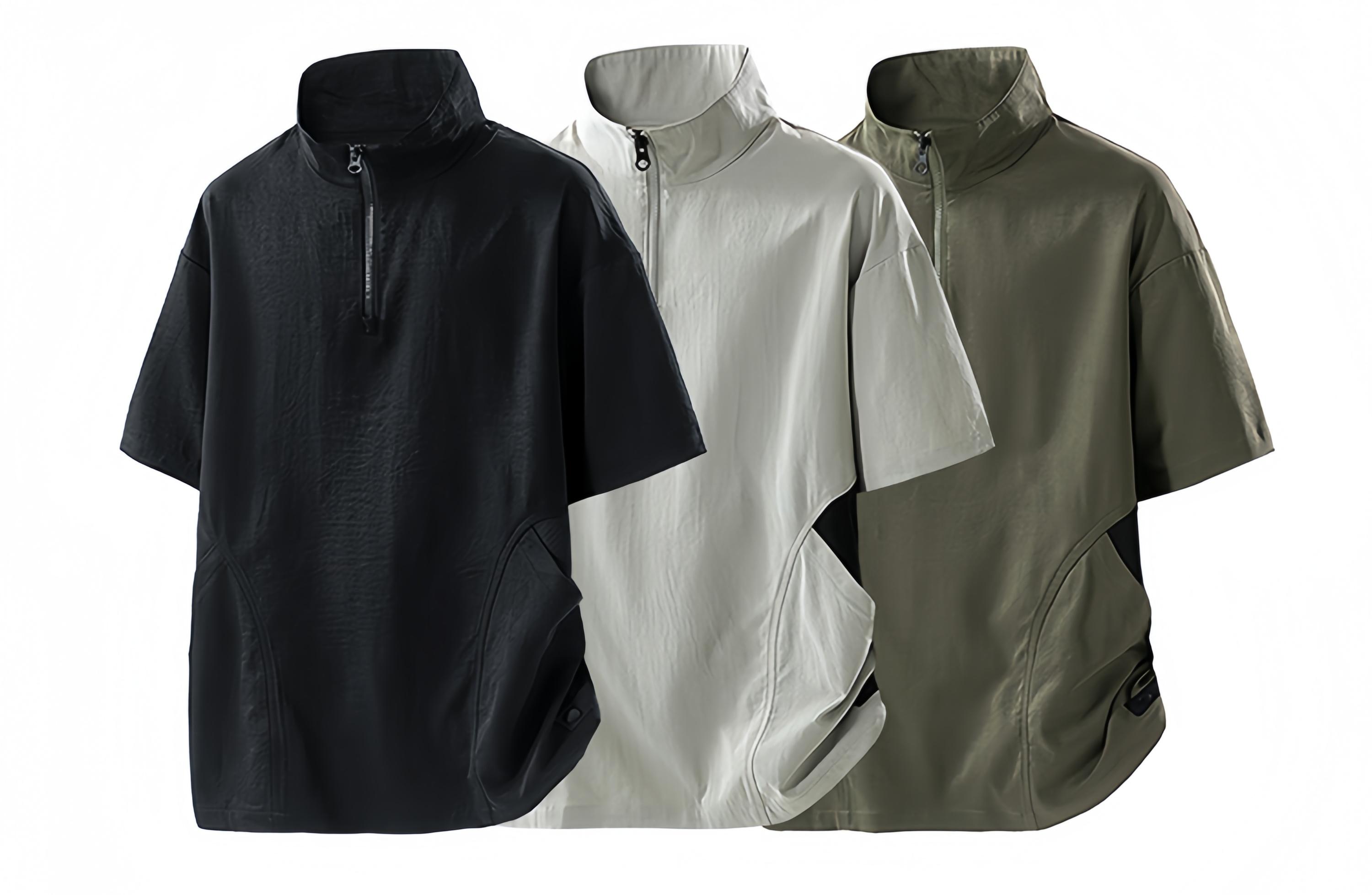 Men's Quick-Dry Breathable Half-Zip Stand Collar Short Sleeve Athletic Tee, Lightweight Casual Sport Top, Sporty Chic Activewear for Outdoor Training