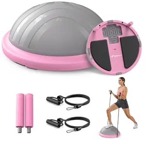 Merach Half Exercise Balls Trainer Balance Ball Trainer 2-in-1 Yoga Ball with Resistance Bands & Game Mode Core Stability & Full-Body Home Fitness Workout Equipment