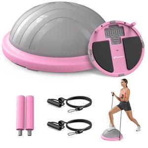 Merach Half Exercise Balls Trainer Balance Ball Trainer 2-in-1 Yoga Ball with Resistance Bands & Game Mode Core Stability & Full-Body Home Fitness Workout Equipment