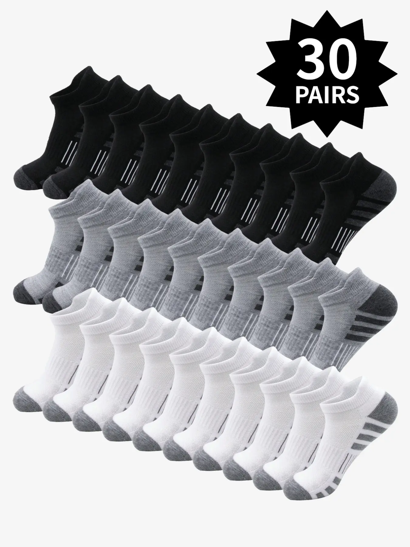 30/15 Double Men's Solid Striped Ankle Socks Sporty Comfortable Breathable Striped Minimalist Socks for Everyday Wear Men's Socks, Men's Sock Sets, Multi-Pair Sock Packs Breathable Fabric Socks, Soft Breathable Socks Spring, Summer Socks, All-Season Style