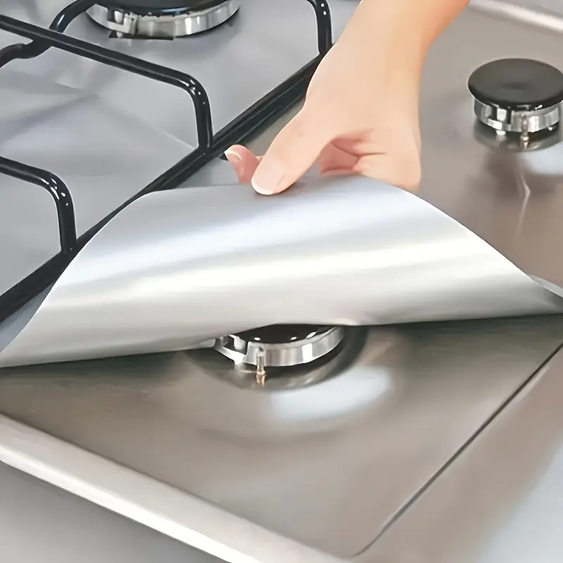 4pcs Reusable Non‑Stick Gas Stove Burner Covers, Gas Stove Burner Liners, Easy Clean, Washable Kitchen Protector Mats, Heat‑Resistant & Durable for Stovetop Protection, Stove Top Protectors