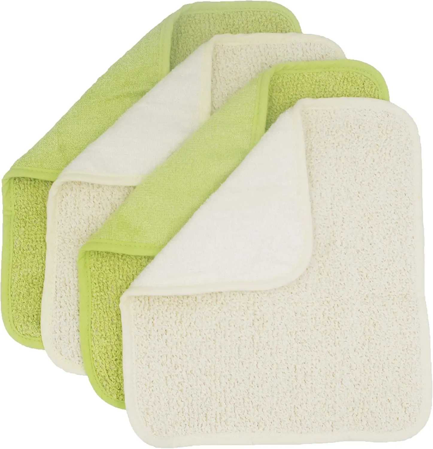 4-Pack Organic Ramie-Bamboo Rayon Dual-Sided Square Face Towels, 25x25cm Ivory Cotton Exfoliating Washcloths, Ultra Soft Water-Absorbing for Shower Spa, Gentle for Sensitive Baby Skin