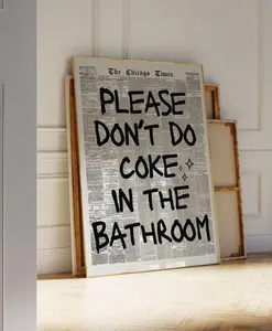 Please Don't Do Coke In The Bathroom Print, Pink Wall Art, Retro Funky Disco Art, Preppy Trendy Printable Decor