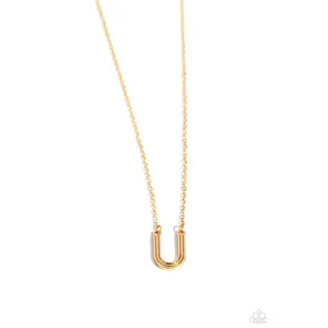 Leave Your Initials - Gold - U - Letter Alphabet Short Necklace. - Paparazzi