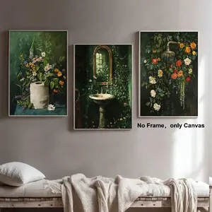 Floral Pattern Unframed Painting, 3 Counts/set Artistic Canvas Wall Art, Wall Decor for Home Living Room Bedroom Study Room Office