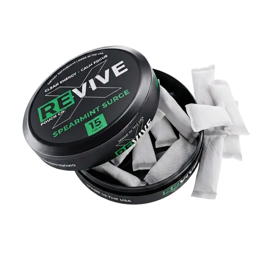 Spearmint Surge - Revive X Energy Pouches - Caffeine L-Theanine L-Tyrosine Magnesium - No Jitters No Crash - Focus Boost - Oral Energy Pouch - Pre Workout Alternative - Mental Clarity - Healthcare Vitamin Supplement for Fitness, Supplement Stack, Focus Fu