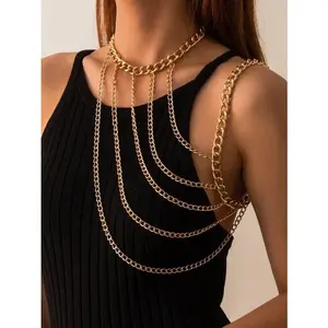 Gold Curves Minimalist Asymmetrical Arm & Body Chain, Statement Shoulder Jewelry, Gold Shoulder Jewelry for Wedding, Night Out, Date Night.