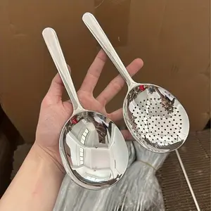 Stainless Steel Soup Spoon Strainer Set, Polished High-Quality Finish, Thick Material, Long Handle, Deep Bowl, Fine Holes, Stainless Steel Kitchenware, Kitchen Utensils, Spoons Set