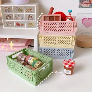 Desk Foldable Storage Box, Student Stationery Rack, Cosmetic Organizer Basket, Stackable Small Basket, Multi-Purpose Storage Bin