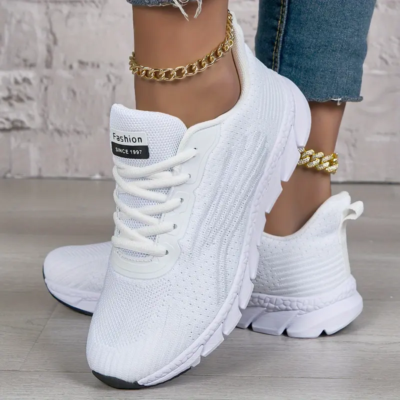 Women's Retro Low-Top White Mesh Cloth Athletic Running Shoes - Lace-Up Sneakers, Adjustable Fit, Foam Cushioning, Slip-Resistant Sole, Ankle Support, for Tennis, Fitness, Breathable Shoes for Women