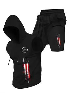 Two-Piece Set Men's Solid Kangaroo Pocket Hoodie & Shorts, Regular Fit Casual Fashion Cozy Breathable Short Sleeve Hooded Top & Shorts for Daily Outdoor Wear, Men's Clothing for Summer