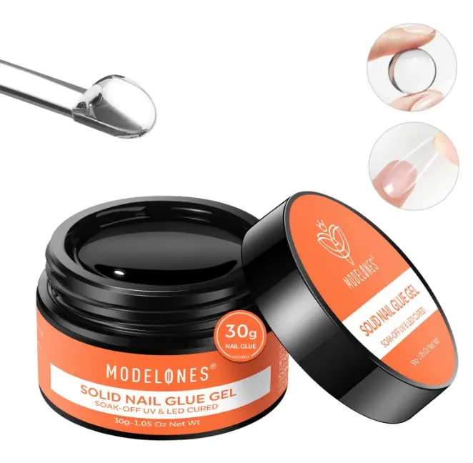 modelones Solid Nail Glue Gel for Acrylic Nails Tips, 30g False Nails Gel Glue Long-Lasting Strong Adhesion, Need UV Light Cured