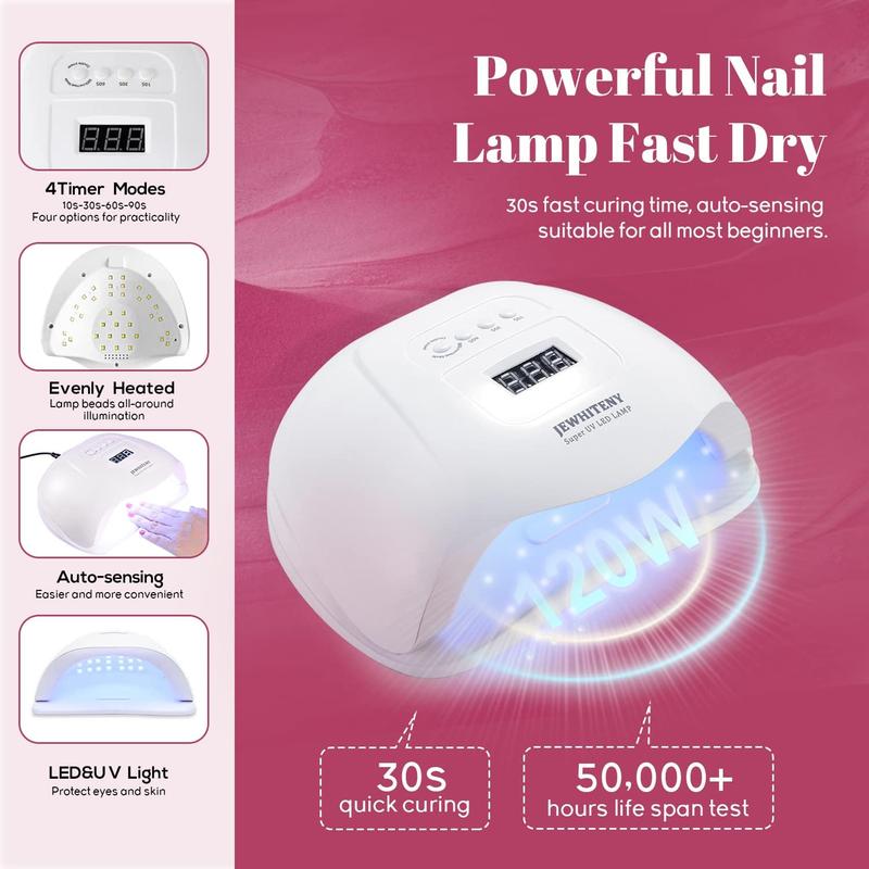 JEWHITENY 43PCS Gel Nail Polish Kit with U V Light 120W LED Nail Lamp 40 Colors Gel Nail Polish Set Manicure Tools All-In-One Nail Gel Kit