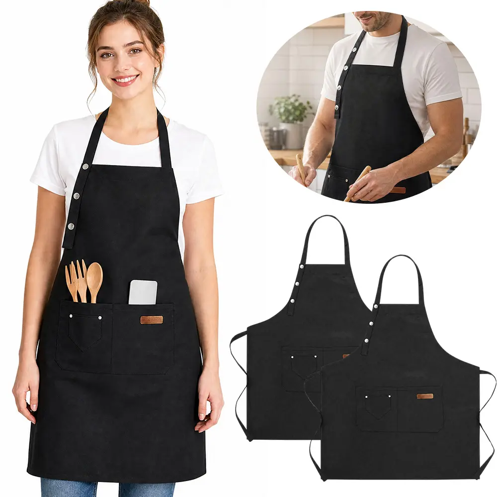 2pcs Art Aprons for Women Painting Pottery Baking, Mens Buckle Straps Kitchen Apron with Pockets for Chef Cooking