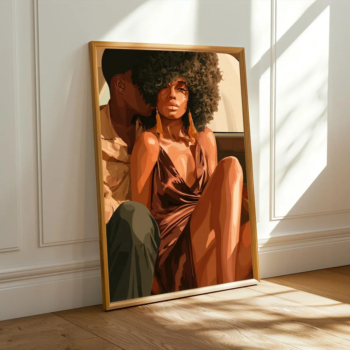 Afrocentric Woman Portrait – Brown & Orange Gouache Art Print, Room Decor, Unframed, 5 Sizes (8x12–27x40 inch)