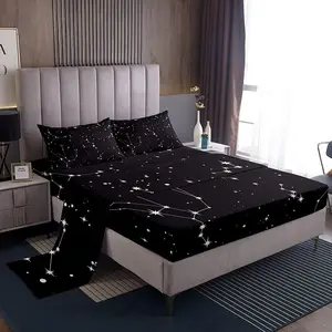 Galaxy Sheets Set,Outer Space Starry Sky Luxury Bedding Set,Constellation Twinkle Stars Bed Sheet Set,Breathable Black White Milky Way Bed Cover