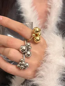 Ladies Ring Small Round Beads Movable Grape String Stainless Steel 18k Gold Plated Waterproof Anti Allergy Fun Shiny Party Style Unique Rings Jewelry