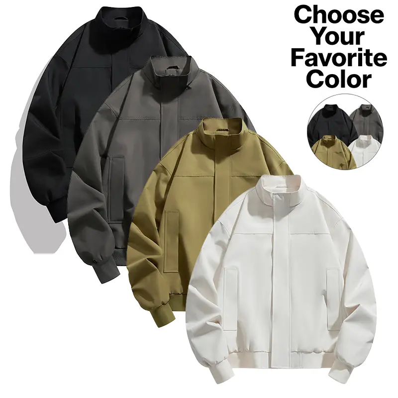 Men’s stand collar aviator jacket, relaxed drop shoulder outerwear with ribbed cuffs and hem, windproof casual streetwear jacket, available in 4 colors. autumn fashionable style