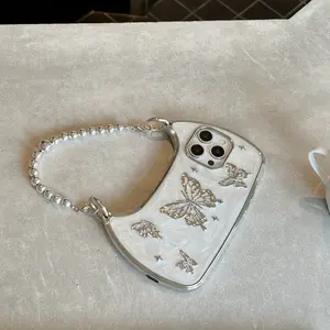 Luxurious new 3D butterfly white crossbody backpack. The anti-drop and anti-scratch mobile phone case for women, with trendy and cartoon designs, is suitable for iPhone 17, iPhone 16, iPhone 15 Pro Max, iPhone 16/14 Plus, iPhone 13 Pro Max, 12, 11, XS.