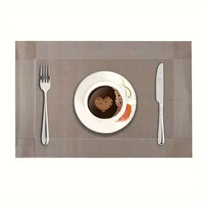 PVC Plastic Square Placemats, 4/6/8-Count Multiple Packs, Golden Solid Color, Nordic Style Tableware Mat for Dining Table, Coffee Table, Household Bowl & Plate Decoration