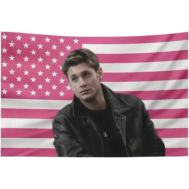 Tapestry  Dean Jensen Star Ackles America Pink Flag Wall Tapestry Winchester Blanket Funny Poster For College Dorm Decor Room Decoration Gift Decorative Cotton, Light, Peach, Print