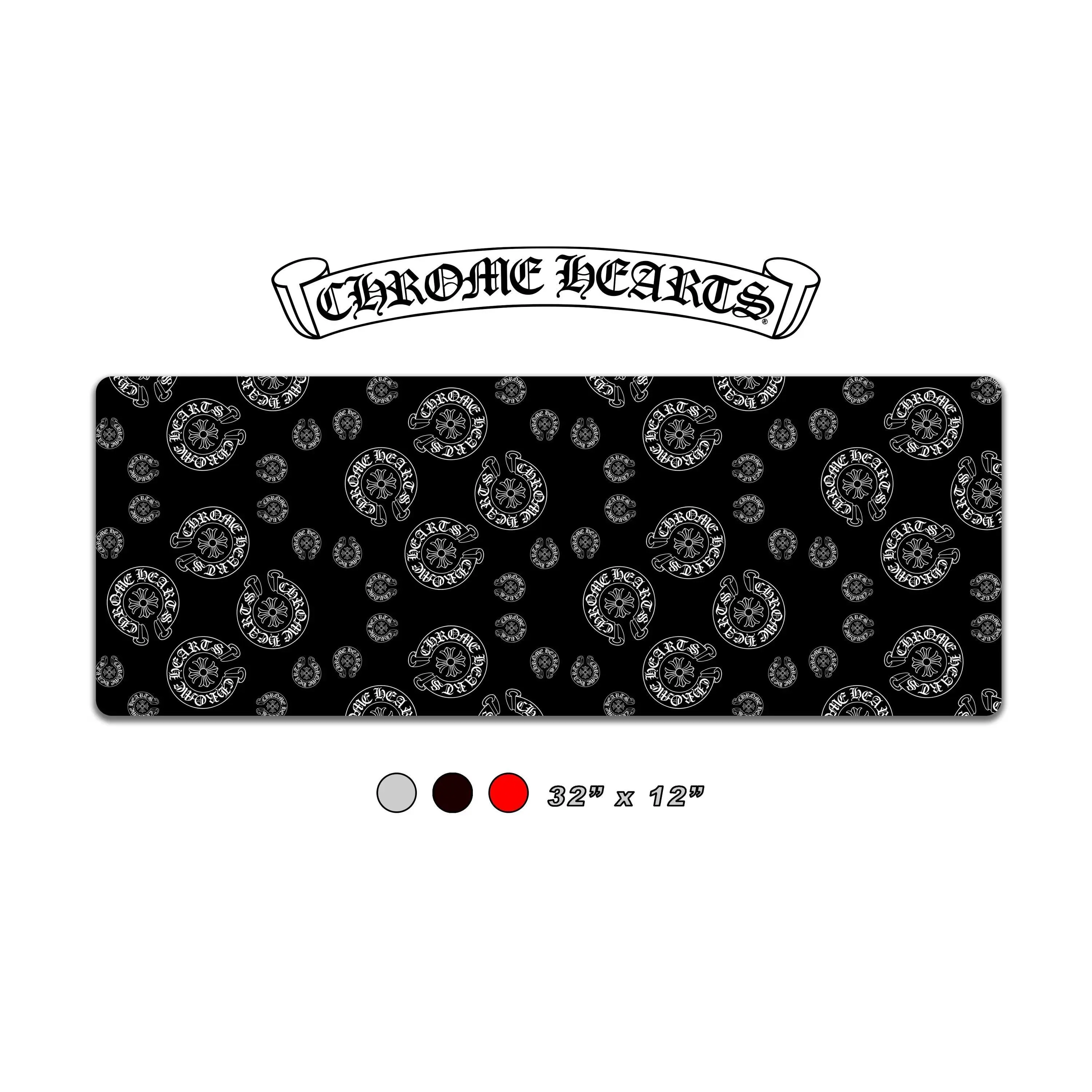 Chrome Heart Gothic Large Mousepad 15.5" × 31", Gothic Cross Motifs Desk Mat, Non-Slip Gaming Keyboard Mouse Pad, Aesthetic Desktop Protector for Modern Desk Setup