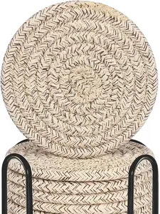 8 beverage coasters with brackets, cotton woven absorption coasters for beverages, minimalist home decoration coaster set suitable for wooden desktop protection tables, 4-inch mixed brown.