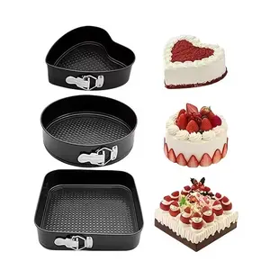 3pcs Square & Round Heart Cake Molds, Multi-Size Carbon Steel, High-Temp Resistant, Easy to Clean, Perfect for Halloween, Christmas, Valentine's Day