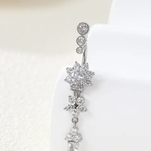Women's Rhinestone Flowers Decor Belly Ring, Body Piercing Jewelry, Navel Piercing Jewelry, Rhinestone Decorated Belly Button Ring, Elegant Flower Design Belly Piercing for Women, Jewelry Gifts, Body Jewellery