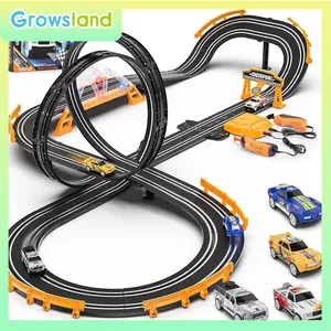 Slot Machine Racing Track Set, Equipped with 4 High-Speed Slot Machines, Battery or Electric Car Tracks, Dual Racing Game Circle Counter Circular Skybridge Track, Suitable for Gift Toys for Boys Aged 6-7 and 8