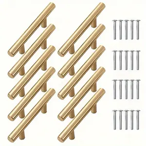 16pcs Elegant Gold Cabinet Handles, Stainless Steel Brushed Plated Handles, Powder Coated, Includes Mounting Screws, Easy to Install, Durable Kitchen Drwer Handles, Cabinet Handles