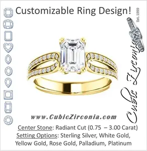 Cubic Zirconia Engagement Ring- The Monet (Customizable Radiant Cut Design with Wide Split-Pavé Band)