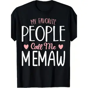 Funny Memaw T-Shirt for Grandma - My Favorite People Call Me Memaw Gift with Pink Hearts & Grandma Slogan - & Comfortable Cotton Crew Neck Tee - Mother's Day Present (Black)