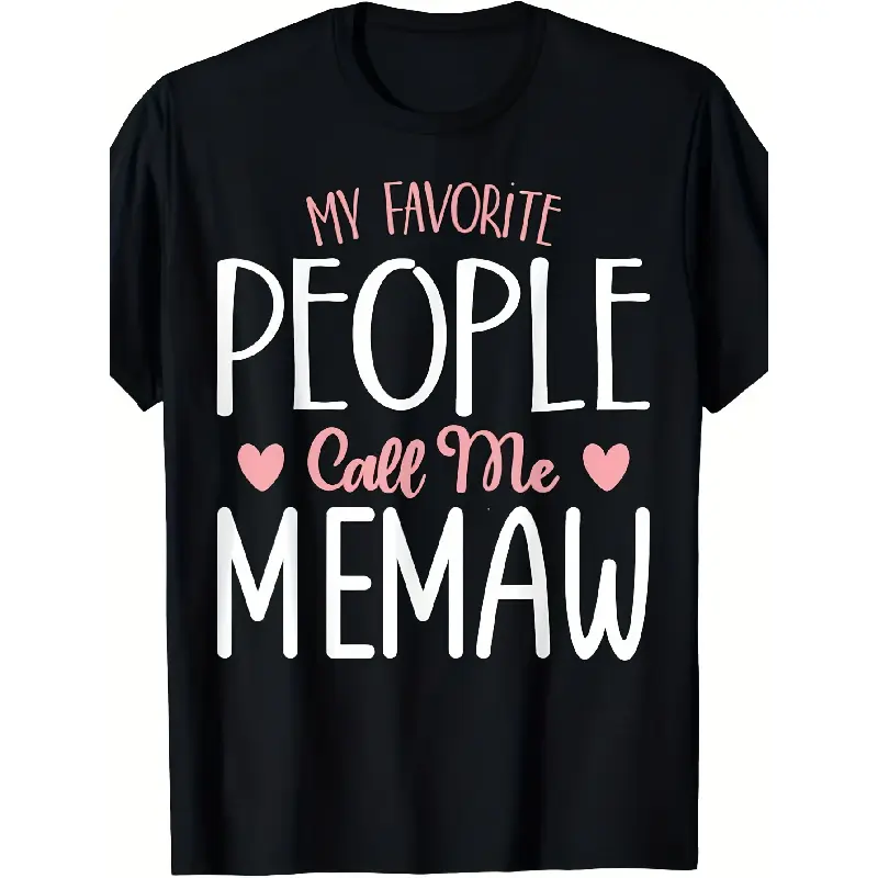 Casual Memaw Graphic T-Shirt for Grandma, Cotton Shortsleeve Round Neck Top with Heart Print, Funny Mother's Day Gift